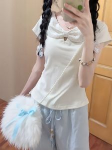 Áo Thun Tay Ngắn Phong Cách Hàn Quốc Dành Cho Nữ Mùa Hè Mới Ôm Vừa Vặn Cổ Búp Bê Màu Tương Phản Chất Liệu Cotton Pha Trộn