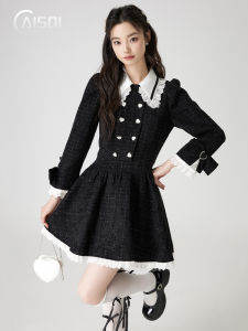 French Lady Style Little Fragrance Wind Dress Womens Autumn Winter New Thousand Gold Style Miu Matching Skirt Hepburn Little Black Dress