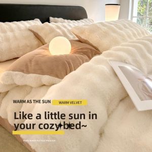Heavy Weight Bunny Flannel Warm Double-sided Bed Set