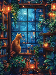 Huacan Diy Diamond Painting Animal Cat Rhinestones Full Diamond Mosaic Landscape Window Home Decor Handmade Hobby