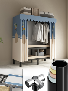 Wardrobe Simple Cloth Wardrobe Foldable Installation-Free Assembly Fabric Thickened Steel Pipe Reinforced Full Steel Frame Storage Closet