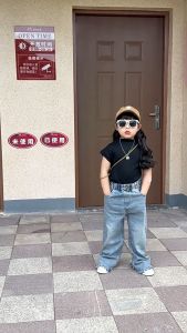 Setelan Jeans Anak Perempuan Setelan Anak Perempuan Oneset Anak Perempuan Set Anak Cewek T-Shirt+Celana Panjang Anak Style Baru Anak Perempuan Korean Style Terbaru