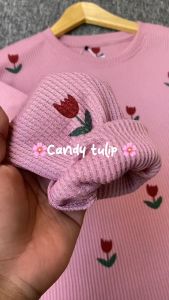 Kaos Knit Motif Wanita Cantik Lengan Panjang Premium