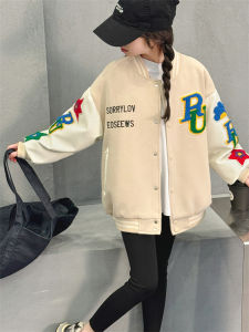 MPW | Girls Casual Style Baseball Jacket With Leather Sleeves Spring Autumn Fashionable Childrens Outerwear Soft Processed Ro纹 Hem