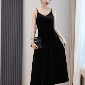 New Arrival Elegance 2024 New Fall Womens Clothing New Arrival Womens Clothing Fashion Loose Temperament Pink Velvet Long Strap Dress