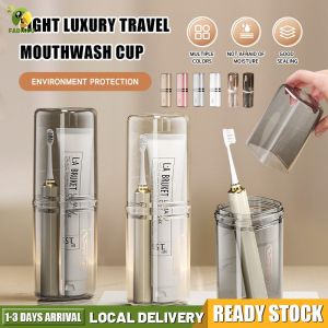 Travel Toothbrush Storage Box Toothbrush Wash Cup Portable Toothbrush Mouthwash Cup Set Transparent Square Travel Cup Sealed Wash Set Organizer Fadikou