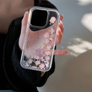 Cartoon Girl Luna Cat Shiny Sandfall Phone Case Full Cover Protective Shell for  16 pro 15 Creative 14 pro Womens Style