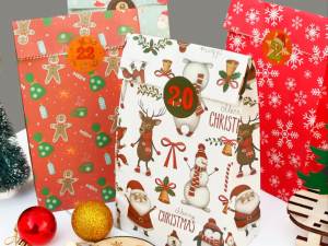 24Sets Christmas Paper Gift Bag with Stickers Santa Claus Xmas Party Favor Bag Advent Calendar Treat Bag New Year Party Supplies