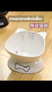 ชามอาหารสัตว์เลี้ยง รุ่นไหม่ รสชาติ ผู้ชาย ไม่พลิกคว่ำ เซรามิคเคลือบอย่างดี ทรงยกสูง