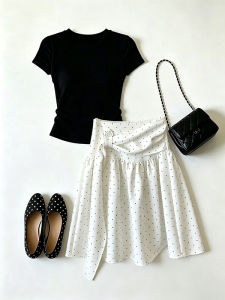 YINGKETUO | Plus Size Elegant Polka Dot A-line Skirt Set
