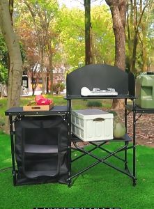 Multifunctional Movable Kitchen Aluminum Alloy Folding Table with Storage Drawer for Outdoor Picnic