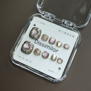 Handmade Purple Cat Eye Wearable Nail Tips Summer White Enhancing Nail Art for Fingertips And Toenails Premium Pre Made Nail Strips