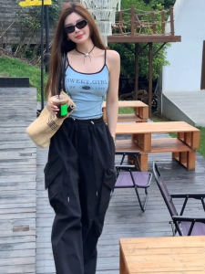 Áo Ba Lỗ Không Tay in Chữ Màu Xanh Dành Cho Nữ Mùa Thu Áo Khoác Ngoài Độc Đáo Đẹp Thắt Eo Ôm Vừa Vặn Ngắn Gợi Cảm