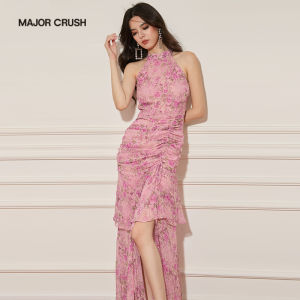 French Elegant Floral Romantic Halter Neck Dress