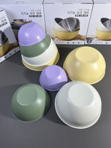 Macaron Series Pure Color Fruit Storage Bowl Stainless Steel Vegetable Salad Scale Bowl Four Piece Set round Shape Domestic Style