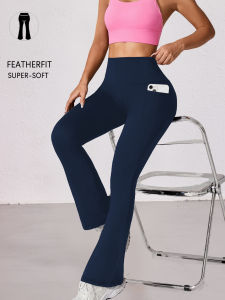 Super Soft Bell Bottom Pants Women High Waisted with Pockets Tummy Control No See Through Workout Yoga Home Casual