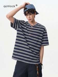 QOTRIOCK | American Striped Contrast Design Loose Fit T-Shirt