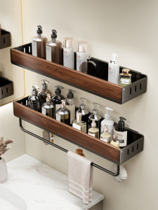 WUBUWEI | Bathroom Wall Mounted Hole-Free Walnut Storage Shelf