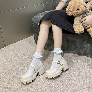 IELGY thick-soled all-match British style black retro small leather shoes
