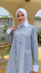 MDLY Baju kemeja atasan wanita motif garis/Kemeja Casual Bergaris Modern/Lyra Stripes Shirt by MDLY