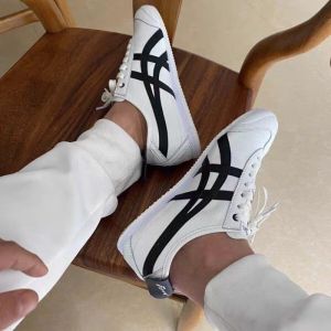 Original Tiger Shoes Classic White/black/black Rear Tail Mexico 66 Litchi Leather Non-slip Comfortable Casual Sneakers D508K-0190 for Men and Women