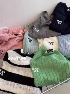 Summer Knitted Short Sleeve T-Shirt Womens Design Thin Ice Silk Small Size Short Butterfly Knot Embroidery Top Korean Style Straight Cut