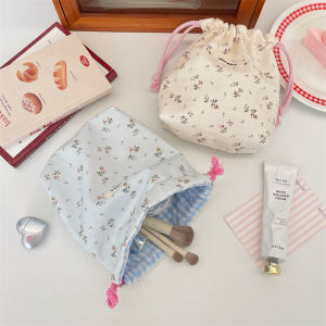 Korean Style Floral Drawstring Storage Bag Portable Cosmetic Travel Coin Organizer Bag Convenient Household Storage Bag