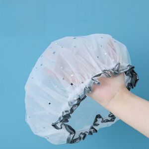 หมวกอาบน้ำสองชั้นสำหรับผู้หญิง กันน้ำ ใช้ในบ้าน ป้องกันมลพิษจากควันจากเตาอบ หมวกอาบน้ำสำหรับเด็กผู้หญิง หมวกอาบน้ำสำหรับผู้หญิง หมวกกันน้ำ