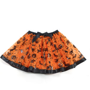 Halloween Adults Tulle Skirt Adorned with bats pumpkins stars this orange tulle skirt has a black bow waist  trim