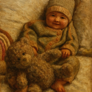 Tranh Nghệ thuật "Em Bé Và Gấu Bông" VIETSMART ART - Sơn dầu 60 x 70cm