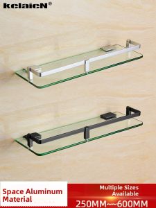 Space Aluminum Glass Single Layer Wall Mounted Bathroom Storage Shelf