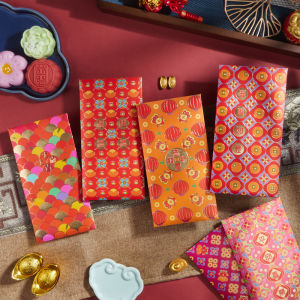 2026 Hong Kong Version New Year Red Envelope Bags Debossed Gold Chinese Style Floral And Grasses Design for Spring Festival
