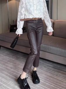 กางเกงขายาวทรงตรงเอวสูงสำหรับผู้หญิง กางเกงขายาวทรงสลิมฟิต ทรงหลวม ทรงลำลอง ฤดูใบไม้ผลิและฤดูร้อน ผ้าฝ้ายผสมโพลีเอสเตอร์