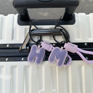 Vibrant Purple Leather Letter Keychain Bag Tag Travel Luggage Identifier Anti-Lost Tag Durable Portable Safety Accessory