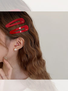 Korean Style Vinegar Geometric Waterdrop Gold Clip BB Hair Clip Retro Burgundy Color New Year Edge Clip Hair Accessory