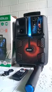 SPEAKER BLUETOOTH FREE MIC WIRELESS KARAOKE + STAND SPEAKER + REMOTE - 8.5 INCH SPEAKER KARAOKE FULL BASS FLECO F-8809 LED / F-8606 LED AB / F-8808 LED / F-8208C / F-8208A / F-955C