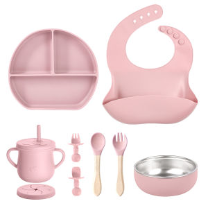 6PCS Baby Feeding Set Kids Silicone Plate Bowl Straw Cup Customized Childrens Tableware Baby Supplies Newborn Gift