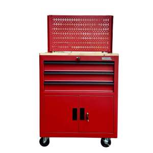 Tủ đồ nghề 3 hộc kéo màu đỏ kèm vách lưới Fabina