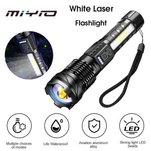 MIYIO 80000LM Rechargeable Torch Light XPE+COB LED Zoom Flashlight with COB Side Lights 7 Modes White Laser Light