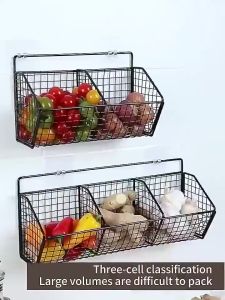 Wall-Mounted Storage Basket 1pc - Punch-Free Multi-Use Organizer for Kitchen Bathroom and Home Decor Hollow-Out Design Mixed Color Materials