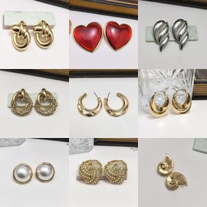 Exaggerated Red Heart Geometric Titanium Steel Ear Cuff Earrings No Piercing Required Fashionable Pearl Studs Womens Jewelry