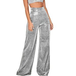 High Waist Silver Hot Pressed Wide Leg Pants Casual Long Trousers for Women High Waist Wide Leg Pants Fashionable And Comfortable