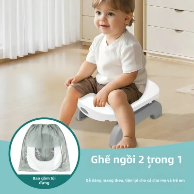 Bô Vệ Sinh Di Động Gấp Gọn Cho Trẻ Nhỏ 2 Trong 1 Kèm Túi Đựng Chất Liệu ABS Dùng Được Cho Bé Từ 0-6 Tháng Đến 4-6 Tuổi Unisex