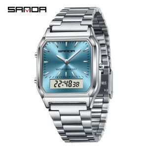 Sanda | SANDA Mens and Women Watch Fashion Watches Business Style Alarm Clock Man Digital Wristwatch Square Dial Stainless Steel Strap