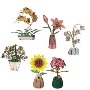 DIY Wooden Flower Sunflower 3D Puzzle Eternal Flowers Bouquet Lily Craft Model Kits Toys Romantic Gift for Birthday Home Decor