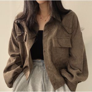 Korean Retro Corduroy Jacket Women Long Sleeve Shirt Loose Blouse for Women