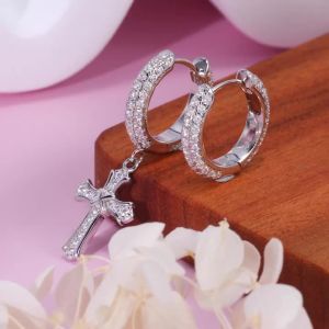 Pretty Beauty Moissanite Cross Dangle Pendant Earrings for Women S925 Silver Huggie Hoop Earrings Dainty Jewelry Birthday Gift
