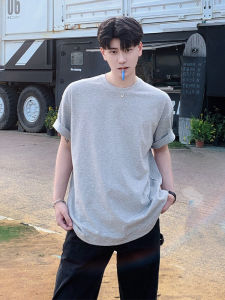 เสื้อยืดคอกลมแขนสั้นผ้าฝ้ายแท้สไตล์ย้อนยุคสไตล์อเมริกันสำหรับผู้ชาย ทรงหลวม ทรงปกติ ฤดูร้อน 2025