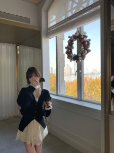 Luxurious French Style Wool Knitted Cardigan And White Lace Shirt Two-Piece Set by ChicYOU for Young Women in Spring