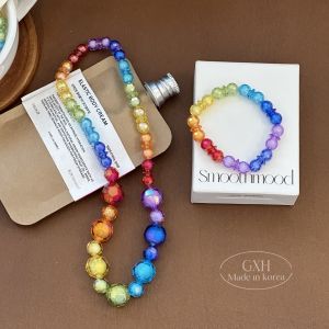 Summer Candy Style Princess Cut Beads Necklace Set for Baby Girls Color Collision Jewelry Combination Kids Fashion Accessories